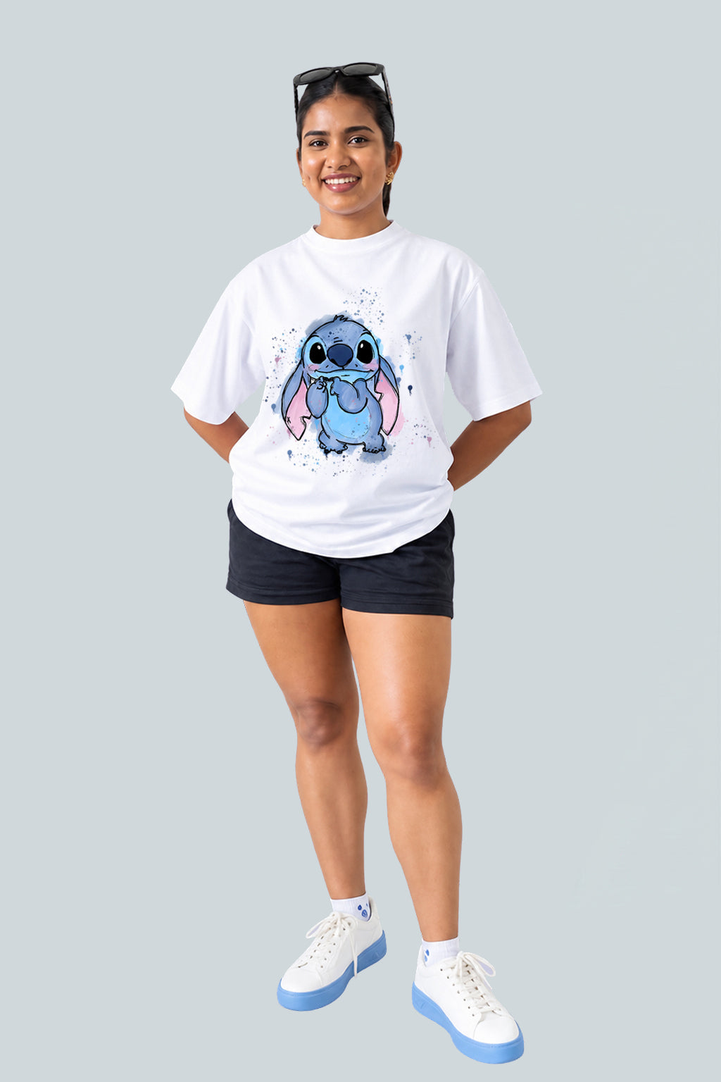 Stitch Watercolor Oversized Tee, full length view