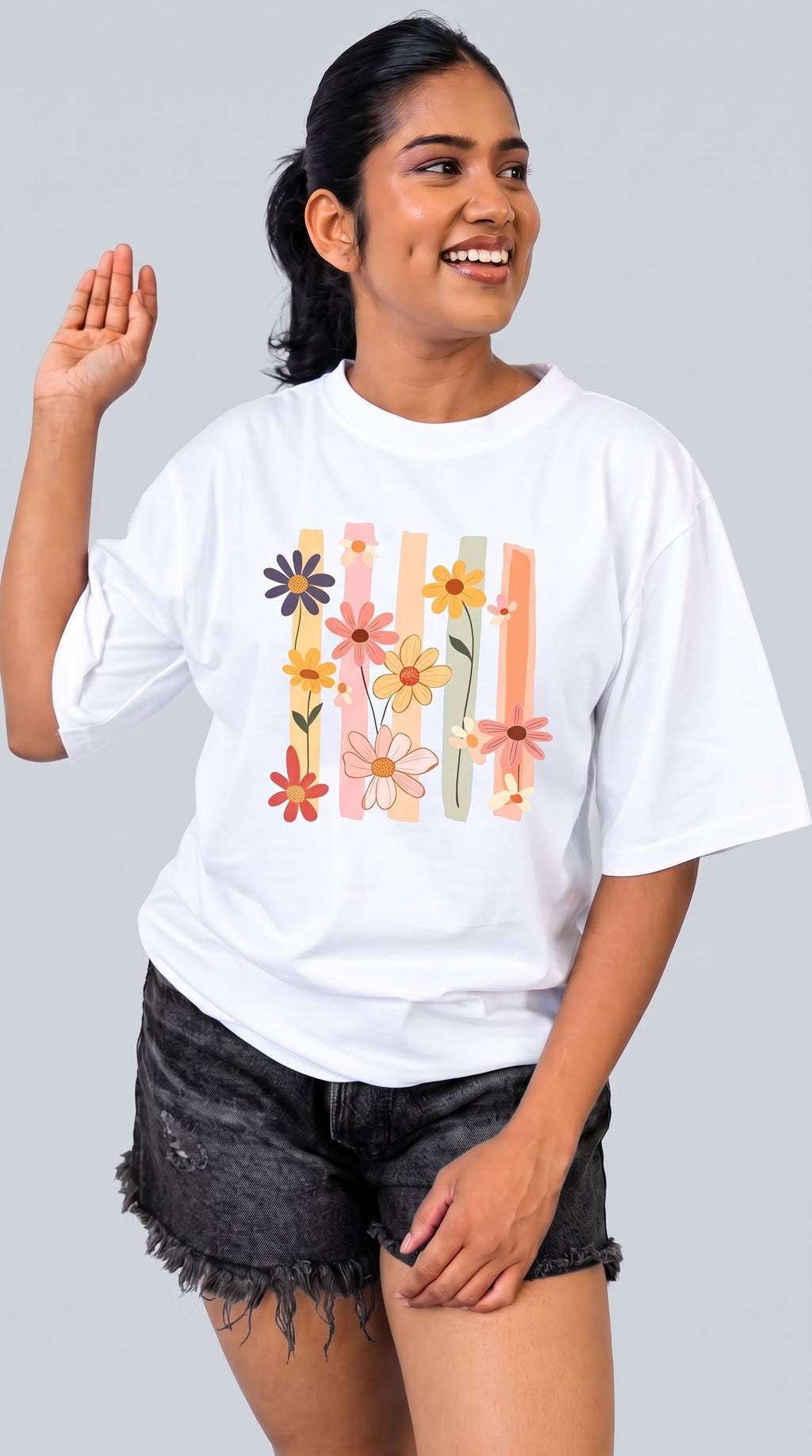 Flower Stripes Oversized Tee, front view