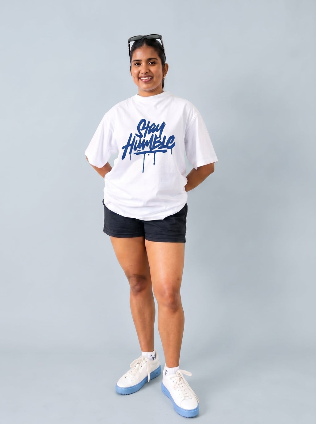 Stay Humble Oversized Tee, full length view
