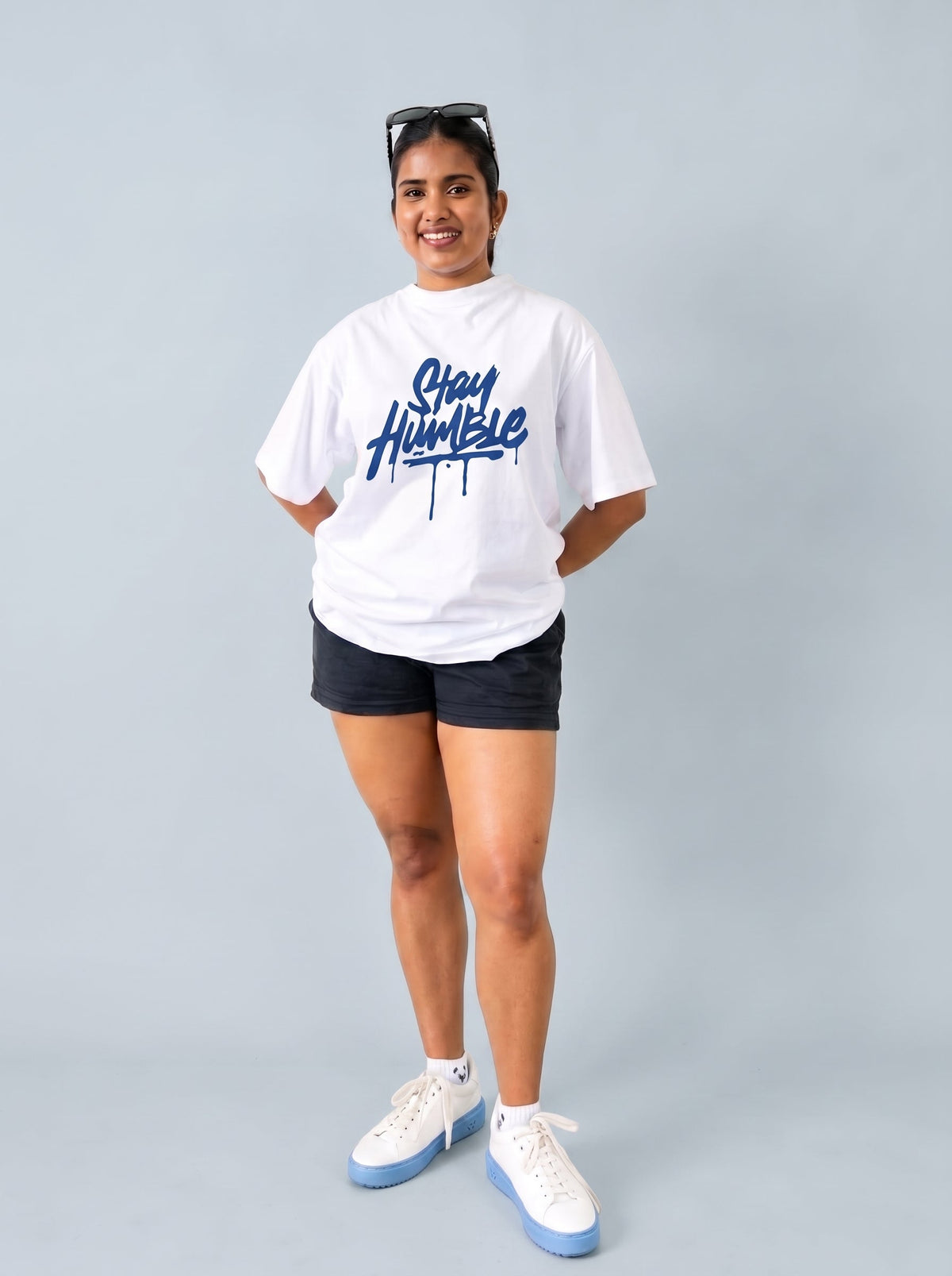 Stay Humble Oversized Tee, full length view